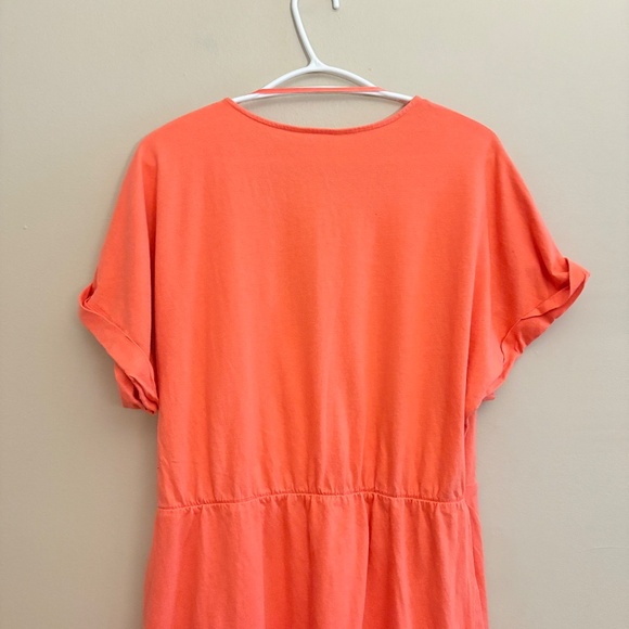 $9🎅🏼 Joe Fresh Vibrant Coral Drop Shoulder T-Shirt Cotton Wrap Dress - Picture 10 of 13